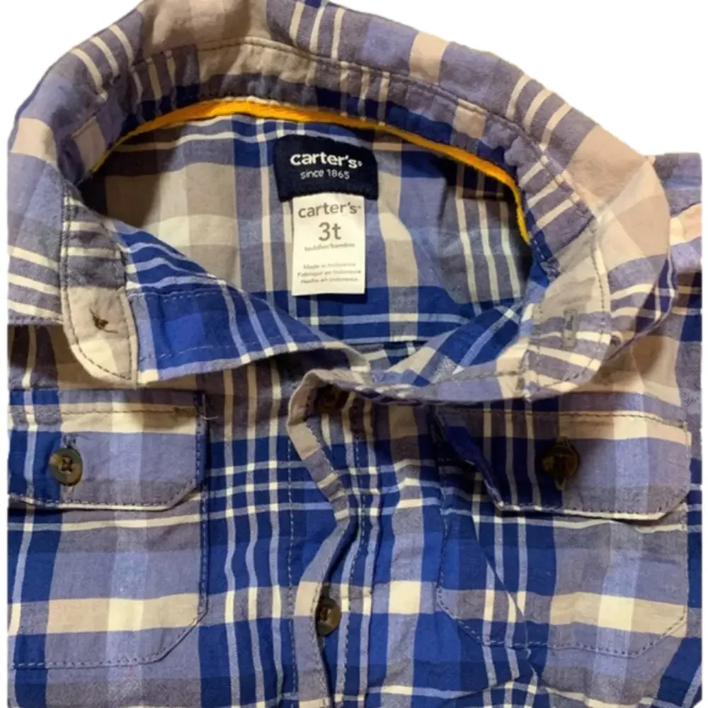 Carter’s Blue Gray White Plaid Button Down Shirt Size 3T